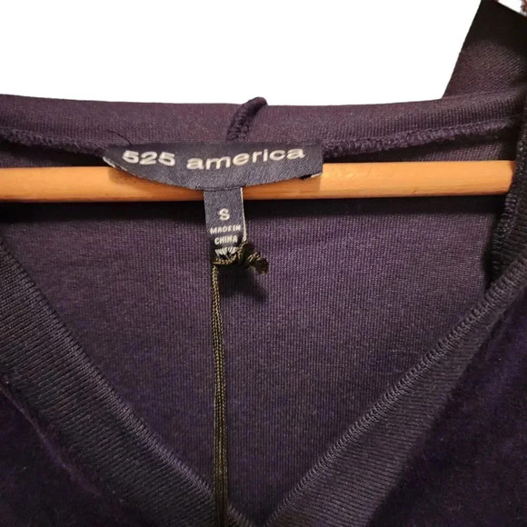 New 525 America Pullover Hoodie Navy Blue Oversized Velour Striped Sleeve Small - Picture 6 of 10